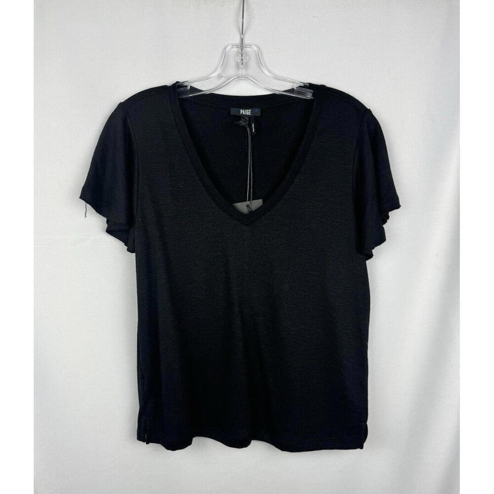 Paige Rochel V-Neck Knit Tee Black Size S